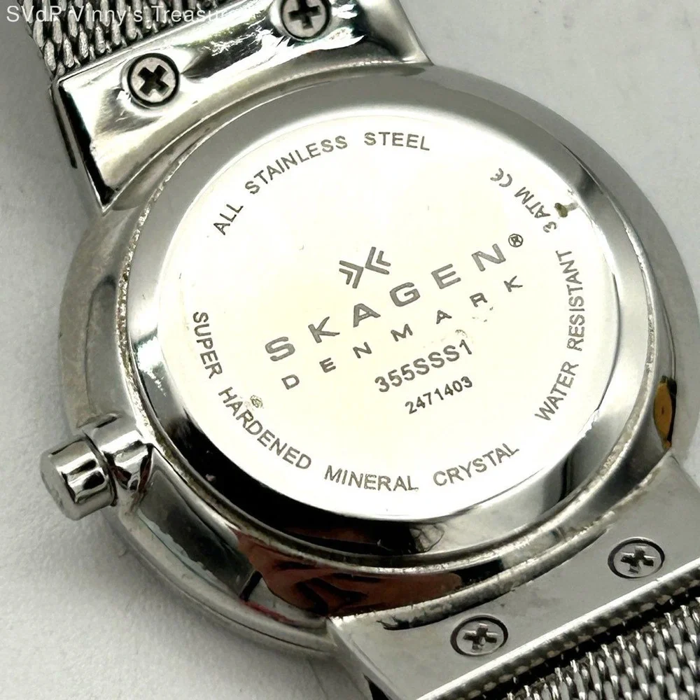 Skagen Women's 355SSS1 Silver Stainless Steel Mesh Band Date Watch 26mm